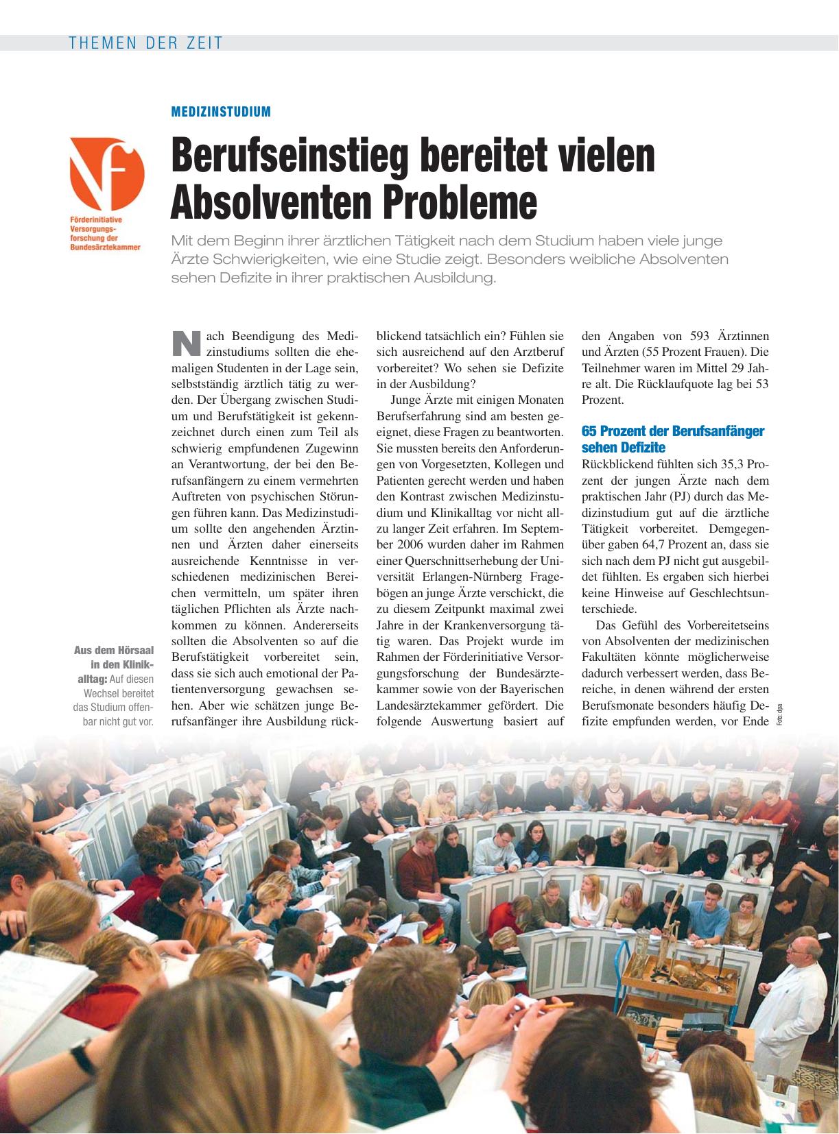 Vorschauseite 1: Medizinstudium: Berufseinstieg bereitet vielen Absolventen Probleme