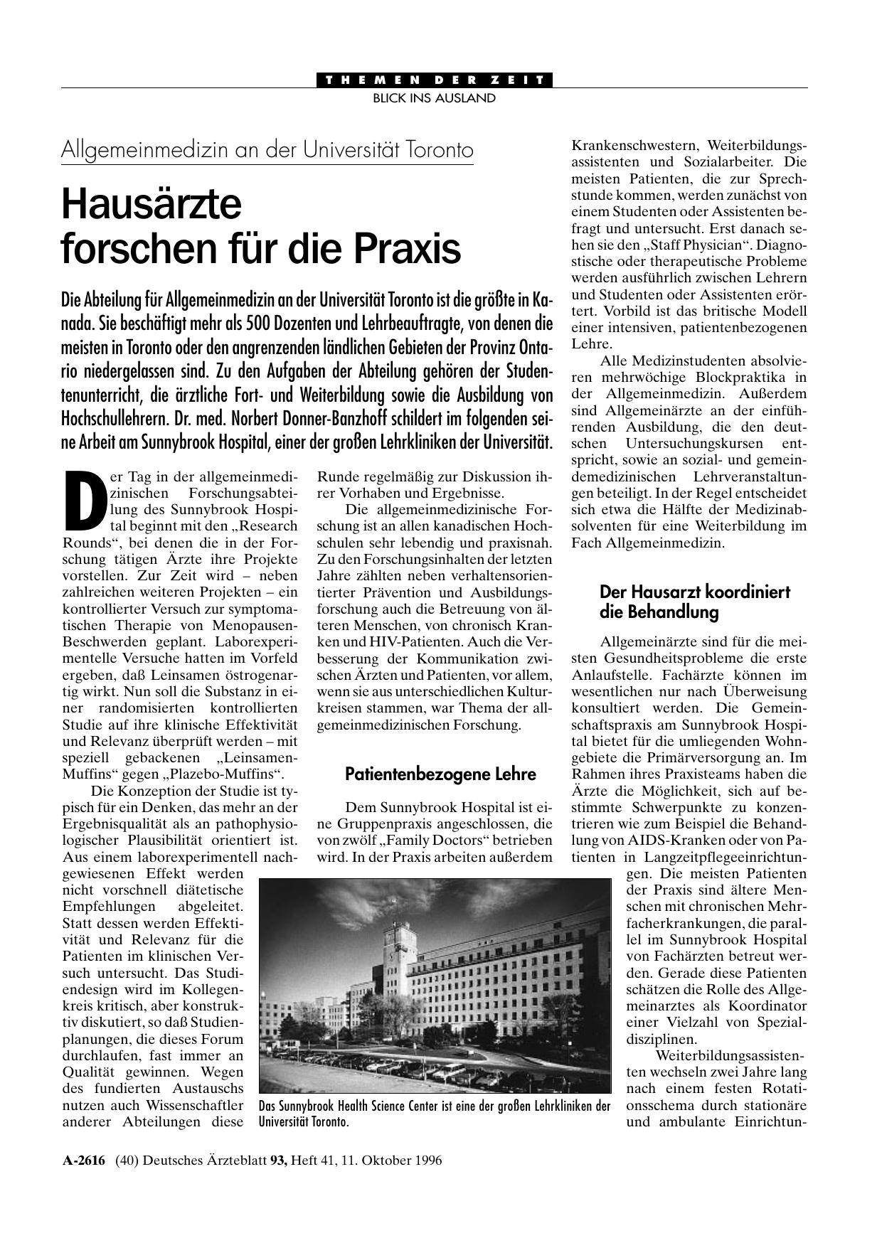 Vorschauseite 1: Allgemeinmedizin an der Universität Toronto: Hausärzte forschen für die Praxis