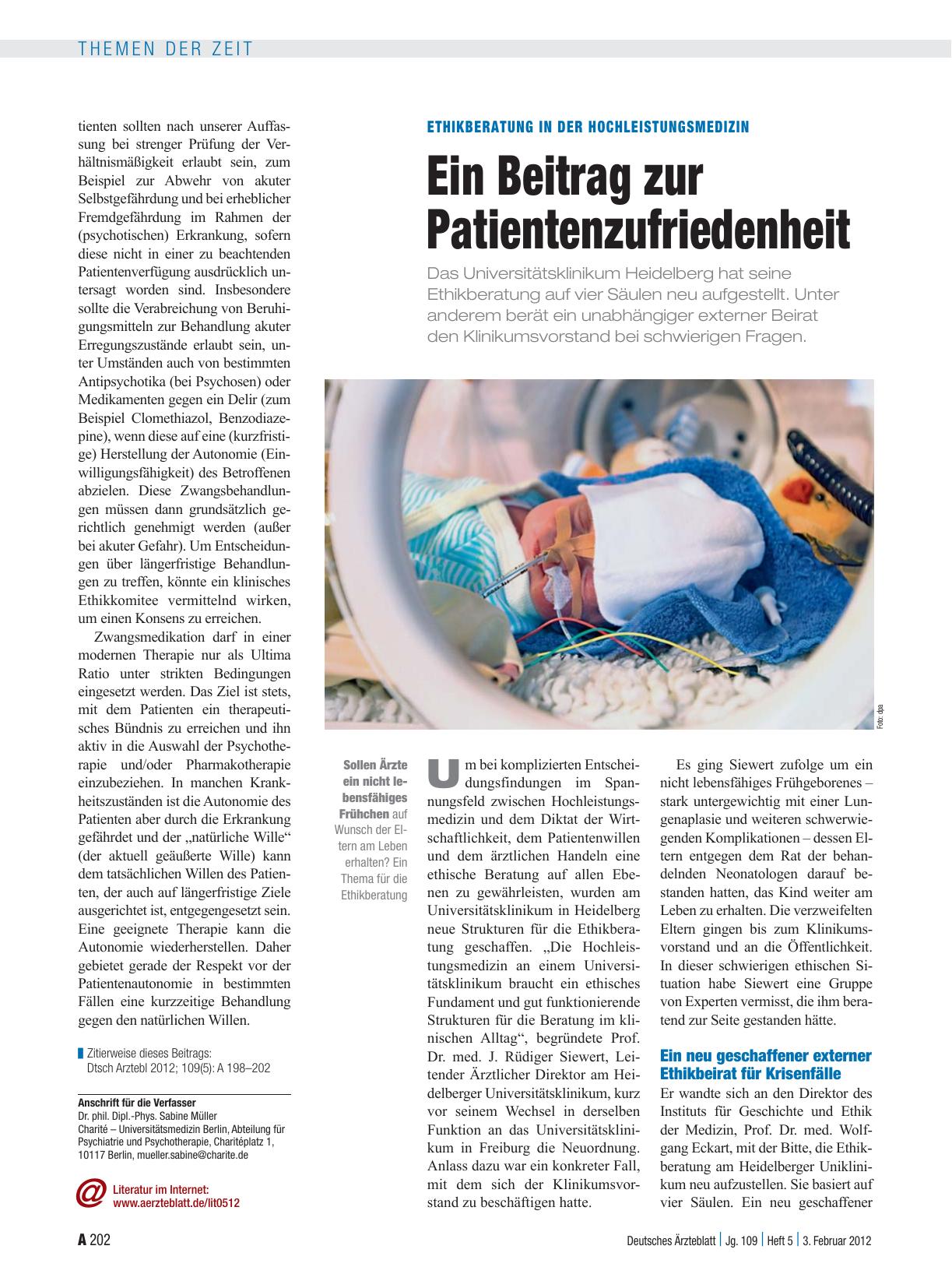 Vorschauseite 1: Ethikberatung in der Hochleistungsmedizin: Ein Beitrag zur Patientenzufriedenheit