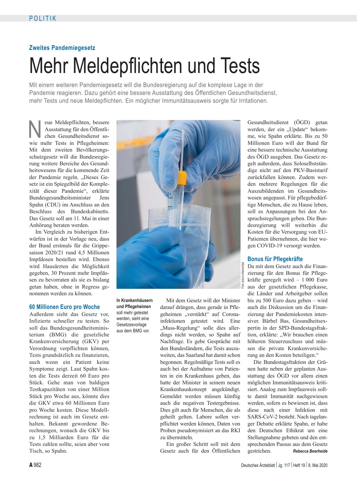 Vorschauseite 1: Zweites Pandemiegesetz: Mehr Meldepflichten und Tests