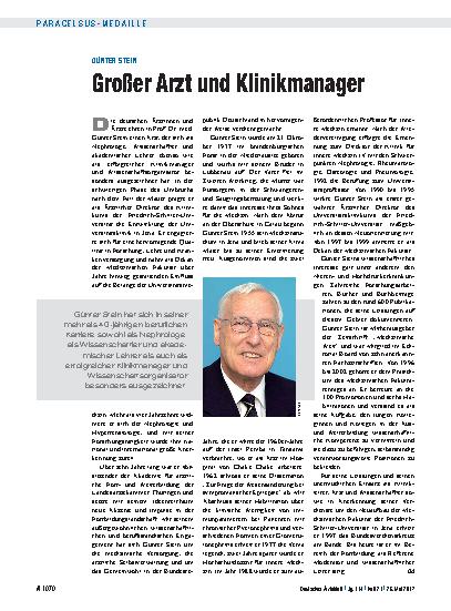 Vorschauseite 1: Günter Stein: Großer Arzt und Klinikmanager