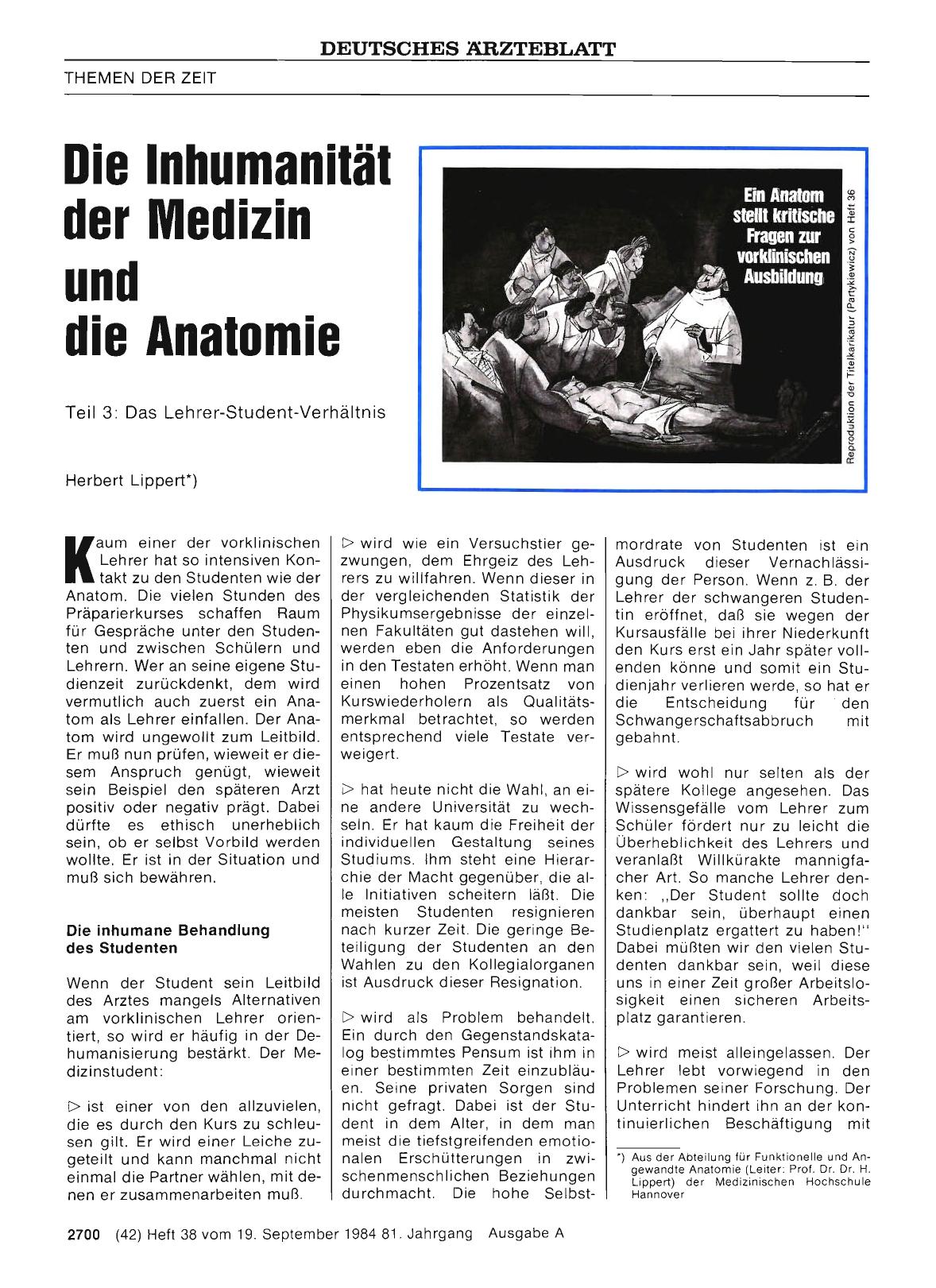 Vorschauseite 1: Die Inhumanität der Medizin und die Anatomie: Teil 3: Das Lehrer-Student-Verhältnis