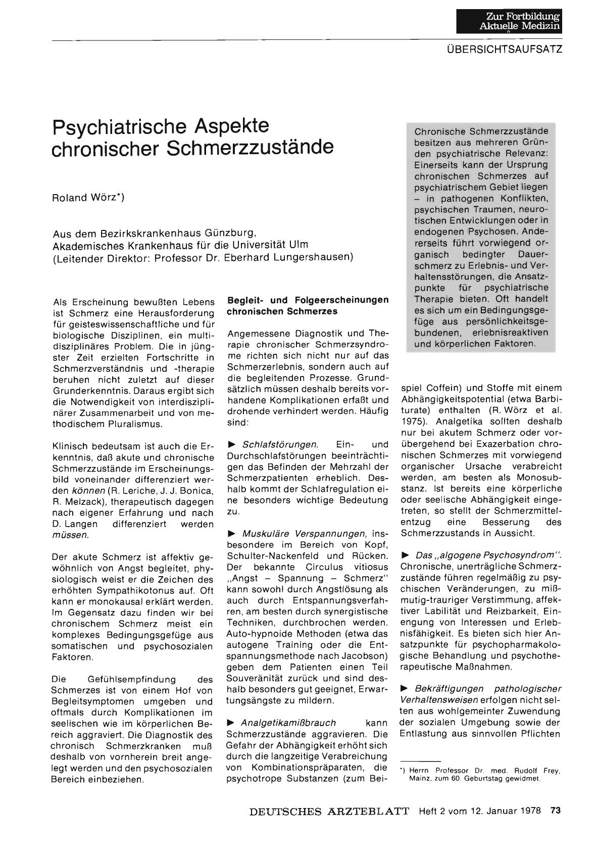 Vorschauseite 1: Psychiatrische Aspekte chronischer Schmerzzustände