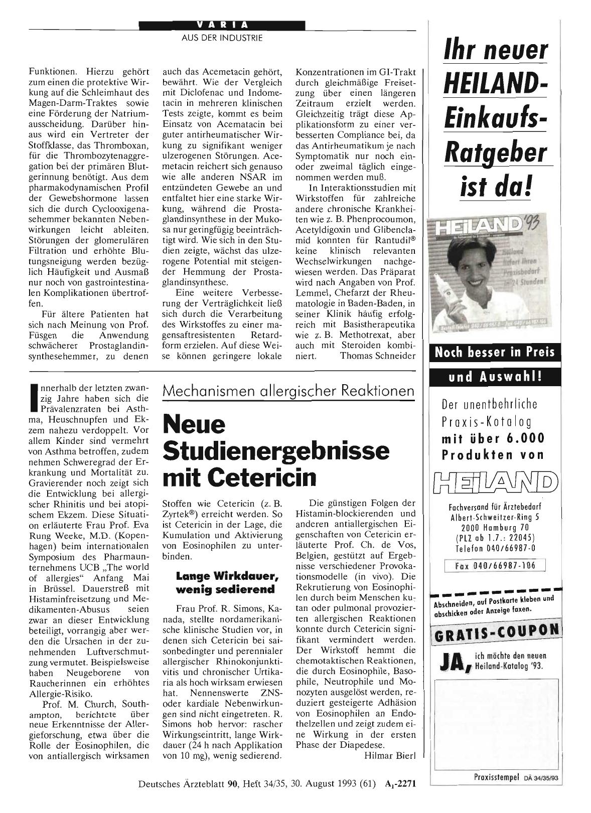 Vorschauseite 1: Mechanismen allergischer Reaktionen: Neue Studienergebnisse mit Cetericin