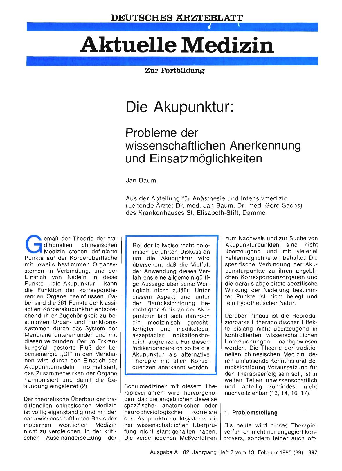 Vorschauseite 1: Die Akupunktur: Probleme der wissenschaftlichen Anerkennung und Einsatzmöglichkeiten