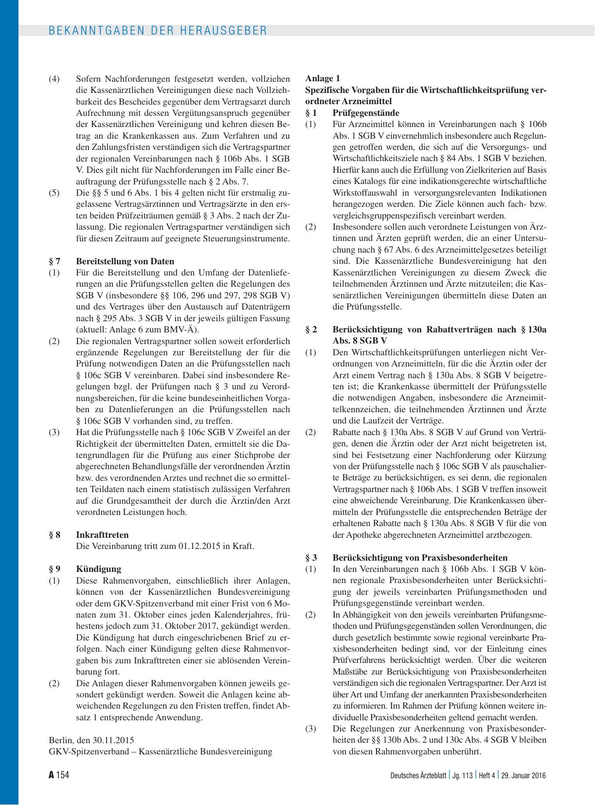 Vorschauseite 4: Rahmenvorgaben nach § 106b Abs. 2 SGB V für die Wirtschaftlichkeitsprüfung ärztlich verordneter Leistungen vereinbart zwischen dem Spitzenverband Bund der Krankenkassen (GKV-Spitz…