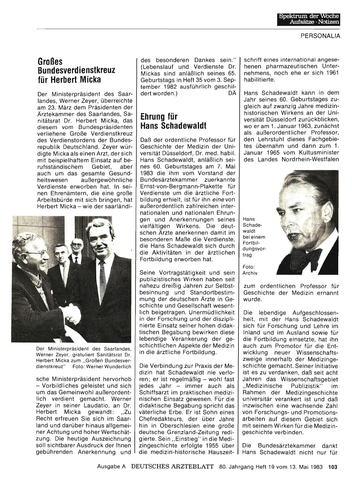 Vorschauseite 1: Ehrung für Hans Schadewaldt