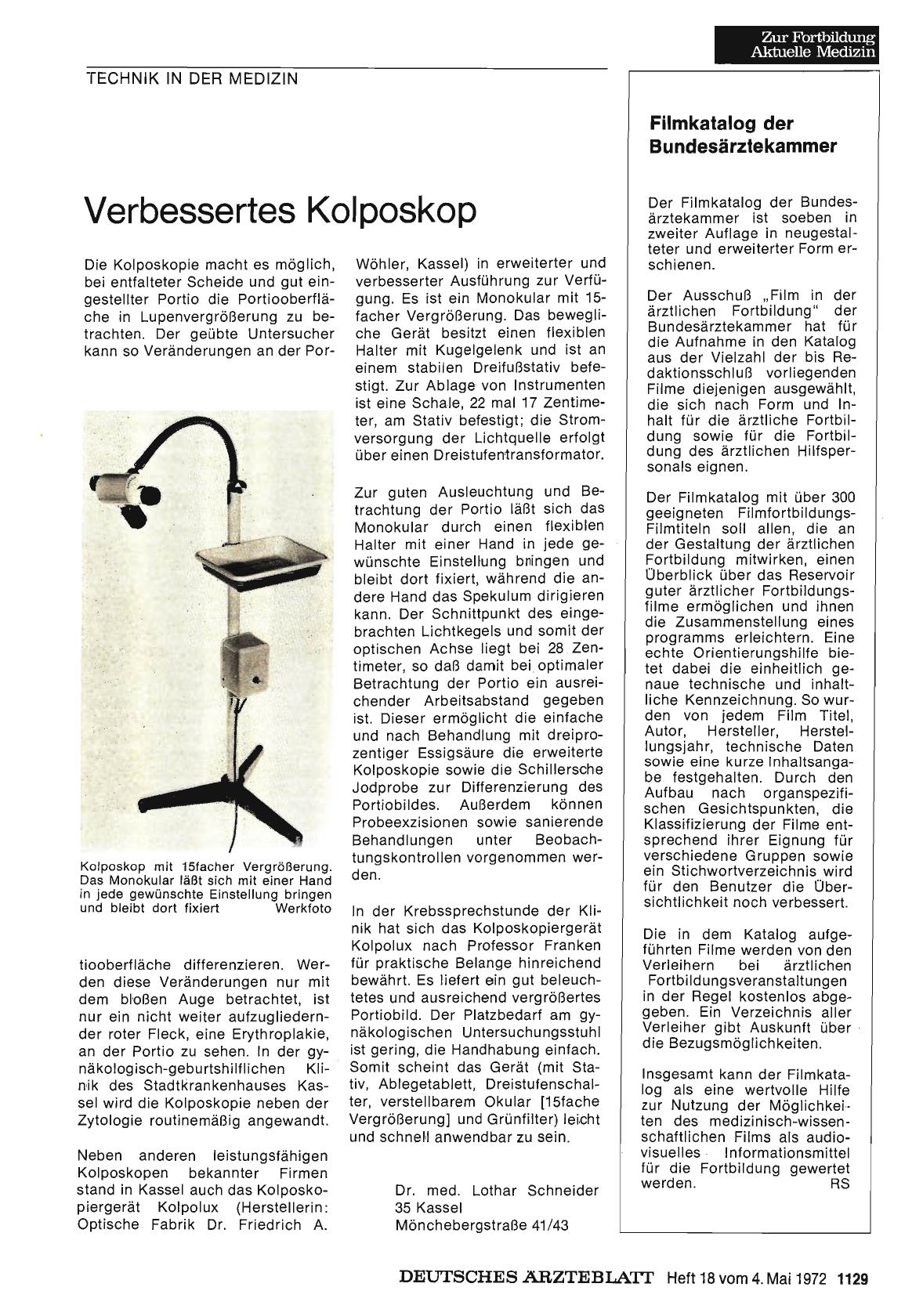 Vorschauseite 1: Verbessertes Kolposkop