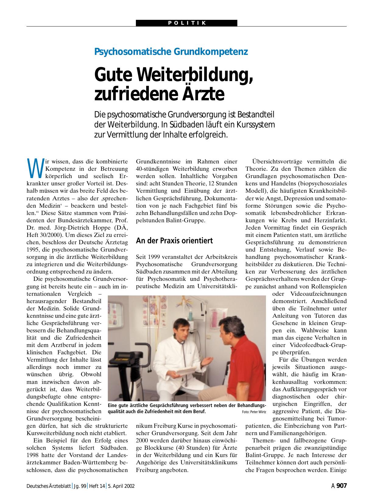 Vorschauseite 1: Psychosomatische Grundkompetenz: Gute Weiterbildung, zufriedene Ärzte