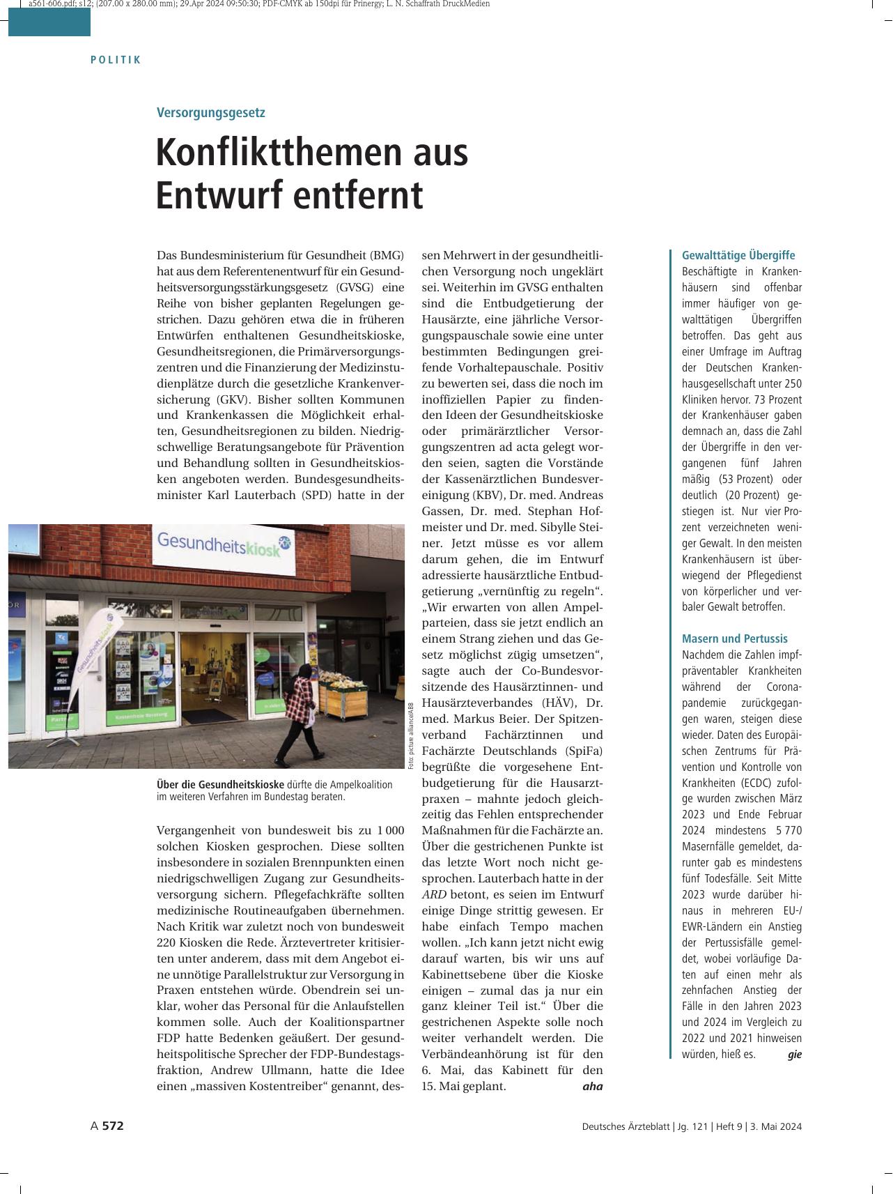 Vorschauseite 1: Versorgungsgesetz: Konfliktthemen aus Entwurf entfernt