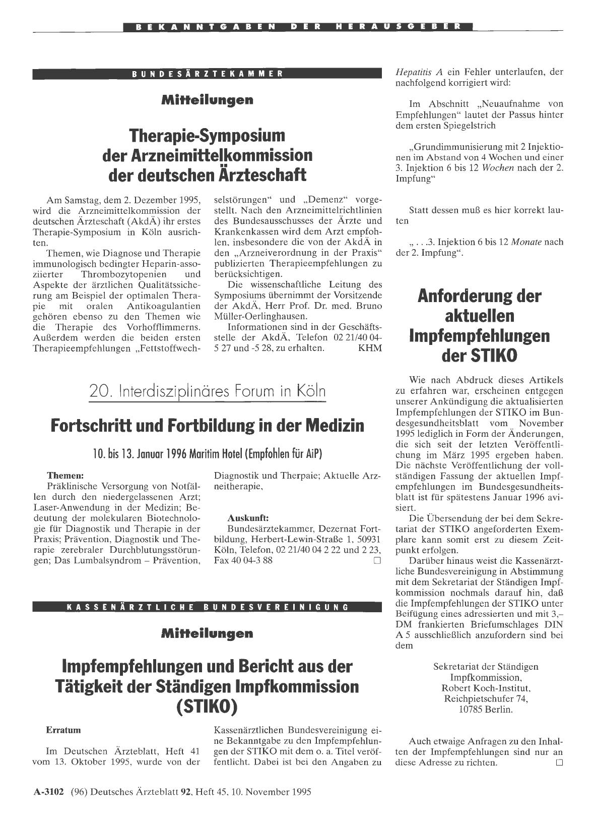 Vorschauseite 1: Mitteilungen: Impfempfehlungen und Bericht aus der Tätigkeit der Ständigen Impfkommission (STIKO)