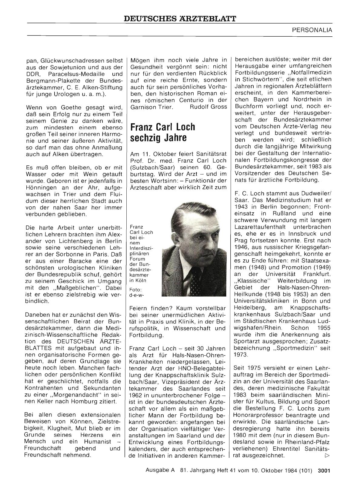 Vorschauseite 1: Franz Carl Loch sechzig Jahre