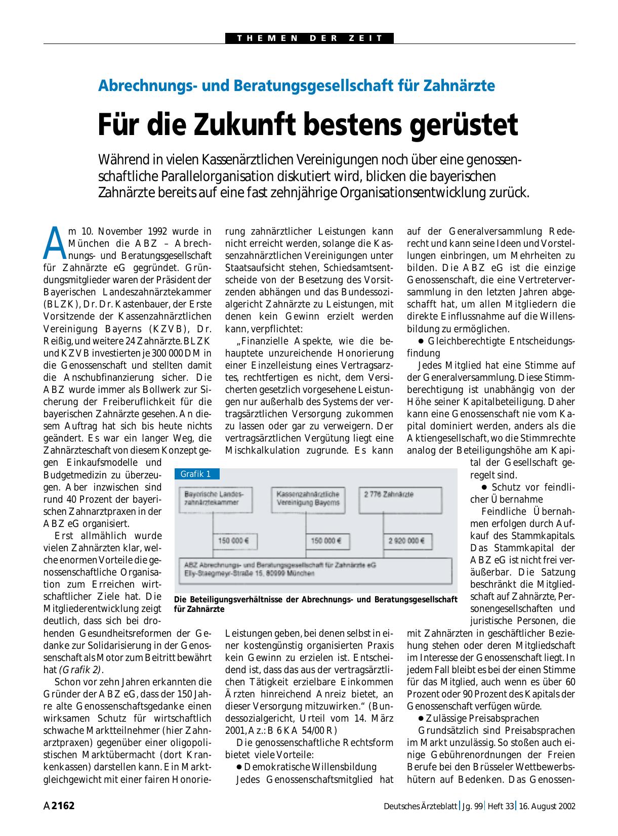 Vorschauseite 1: Abrechnungsund Beratungsgesellschaft für Zahnärzte: Für die Zukunft bestens gerüstet