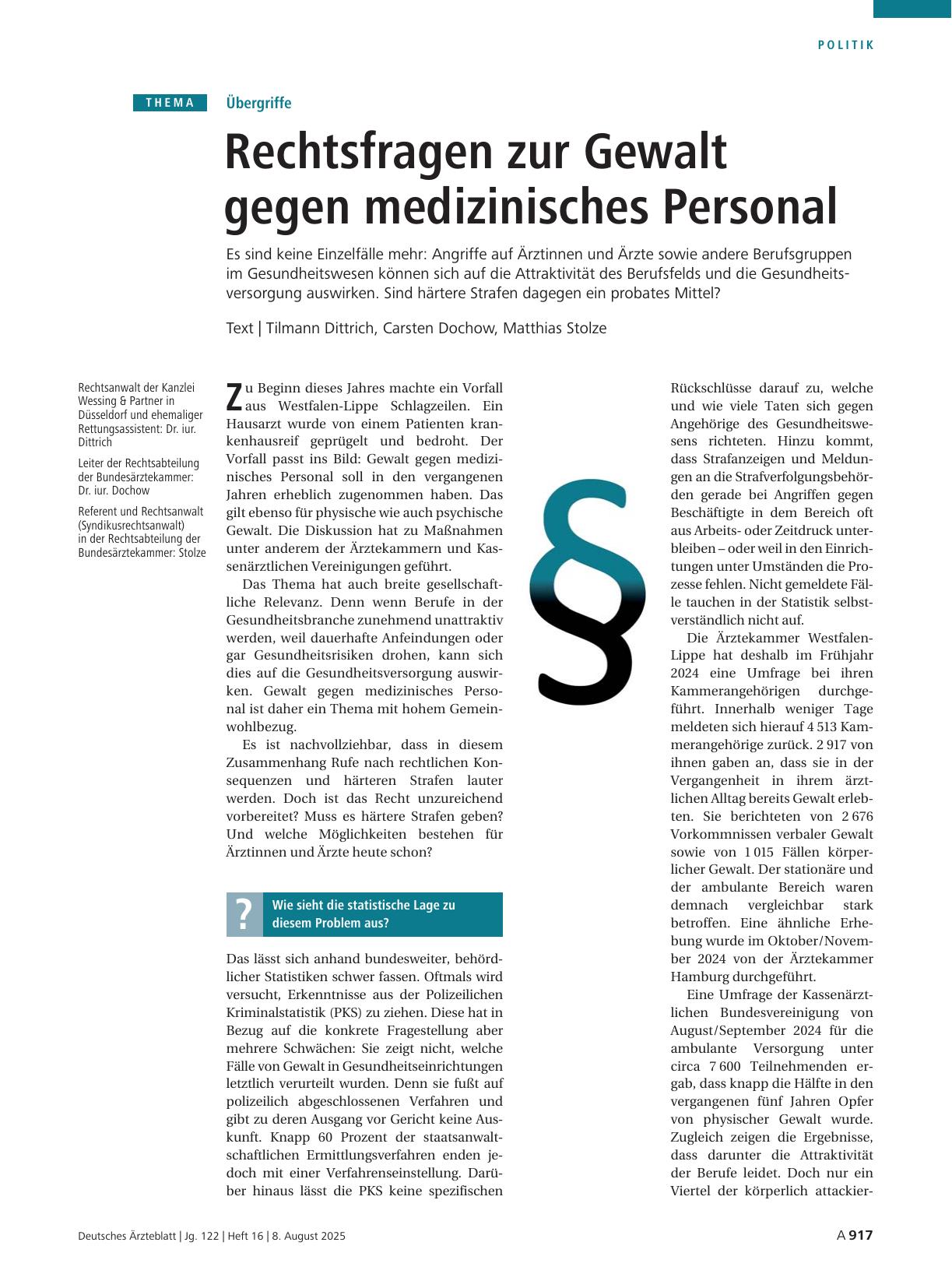 Vorschauseite 1: Übergriffe: Rechtsfragen zur Gewalt gegen medizinisches Personal