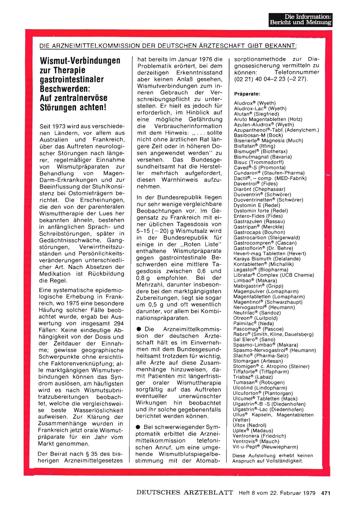 Vorschauseite 1: Wismut-Verbindungen zur Therapie gastrointestinaler Beschwerden: Auf zentralnervöse Störungen achten!