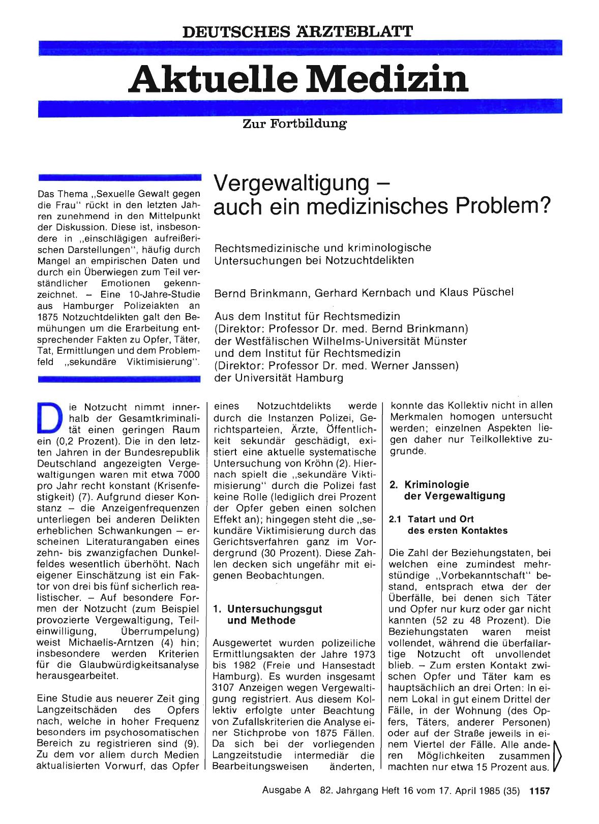 Vorschauseite 1: Vergewaltigung — auch ein medizinisches Problem?