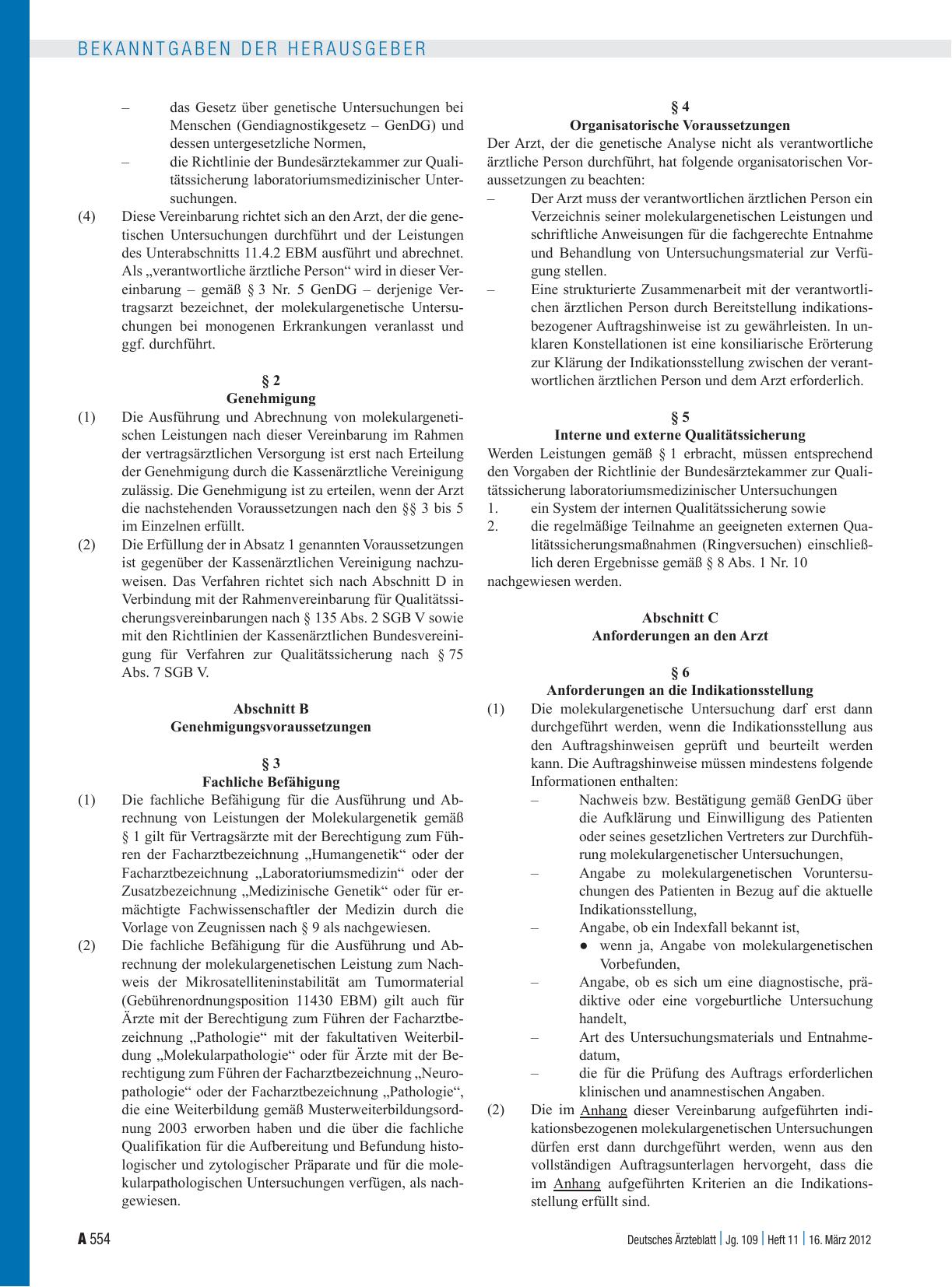 Vorschauseite 2: Neufassung einer Qualitätssicherungsvereinbarung Molekulargenetik nach § 135 Abs. 2 SGB V