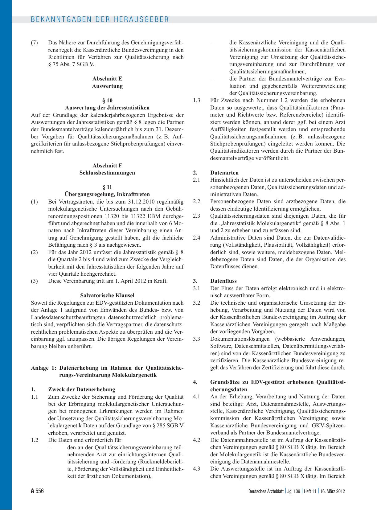 Vorschauseite 4: Neufassung einer Qualitätssicherungsvereinbarung Molekulargenetik nach § 135 Abs. 2 SGB V
