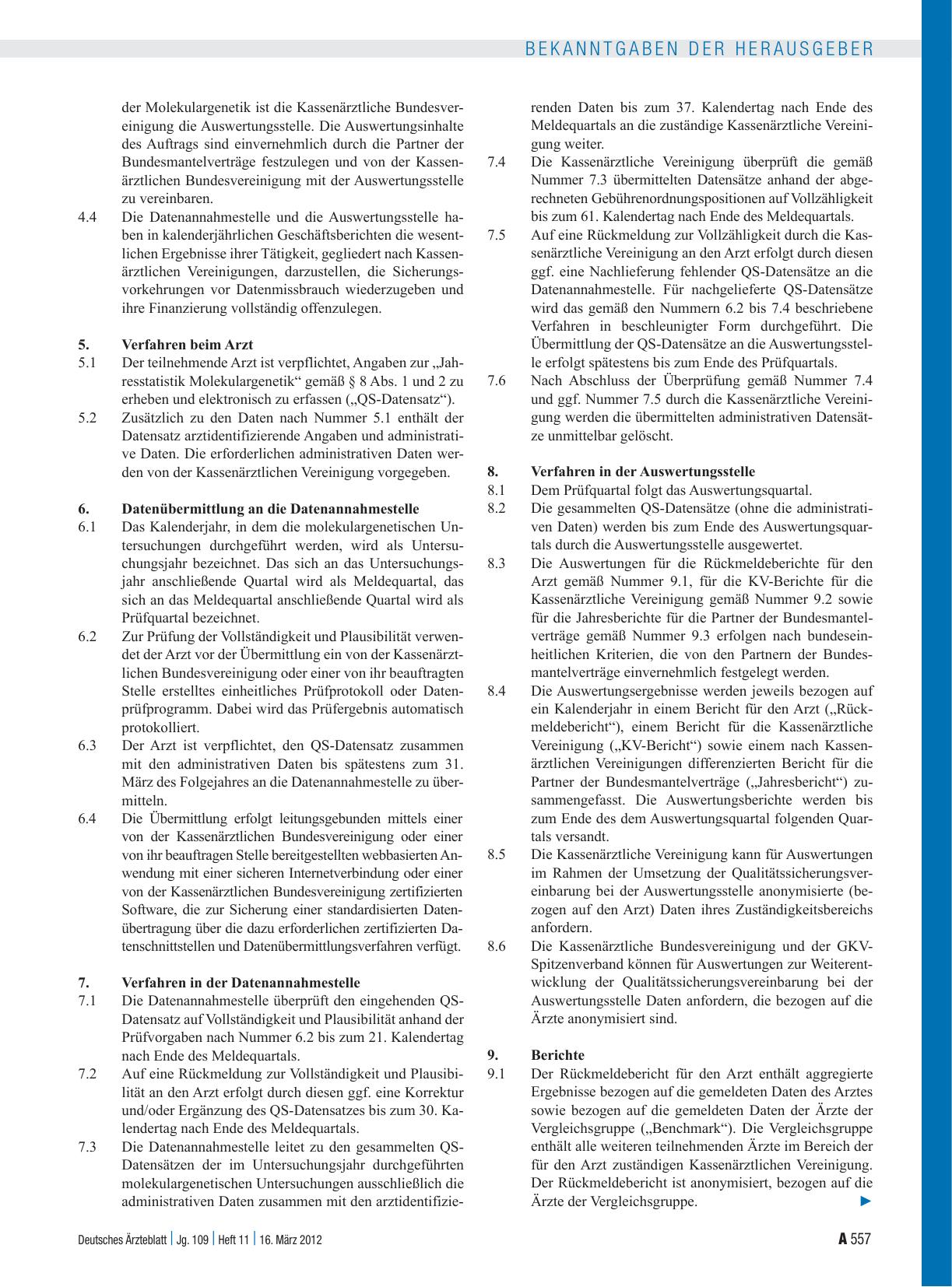 Vorschauseite 5: Neufassung einer Qualitätssicherungsvereinbarung Molekulargenetik nach § 135 Abs. 2 SGB V