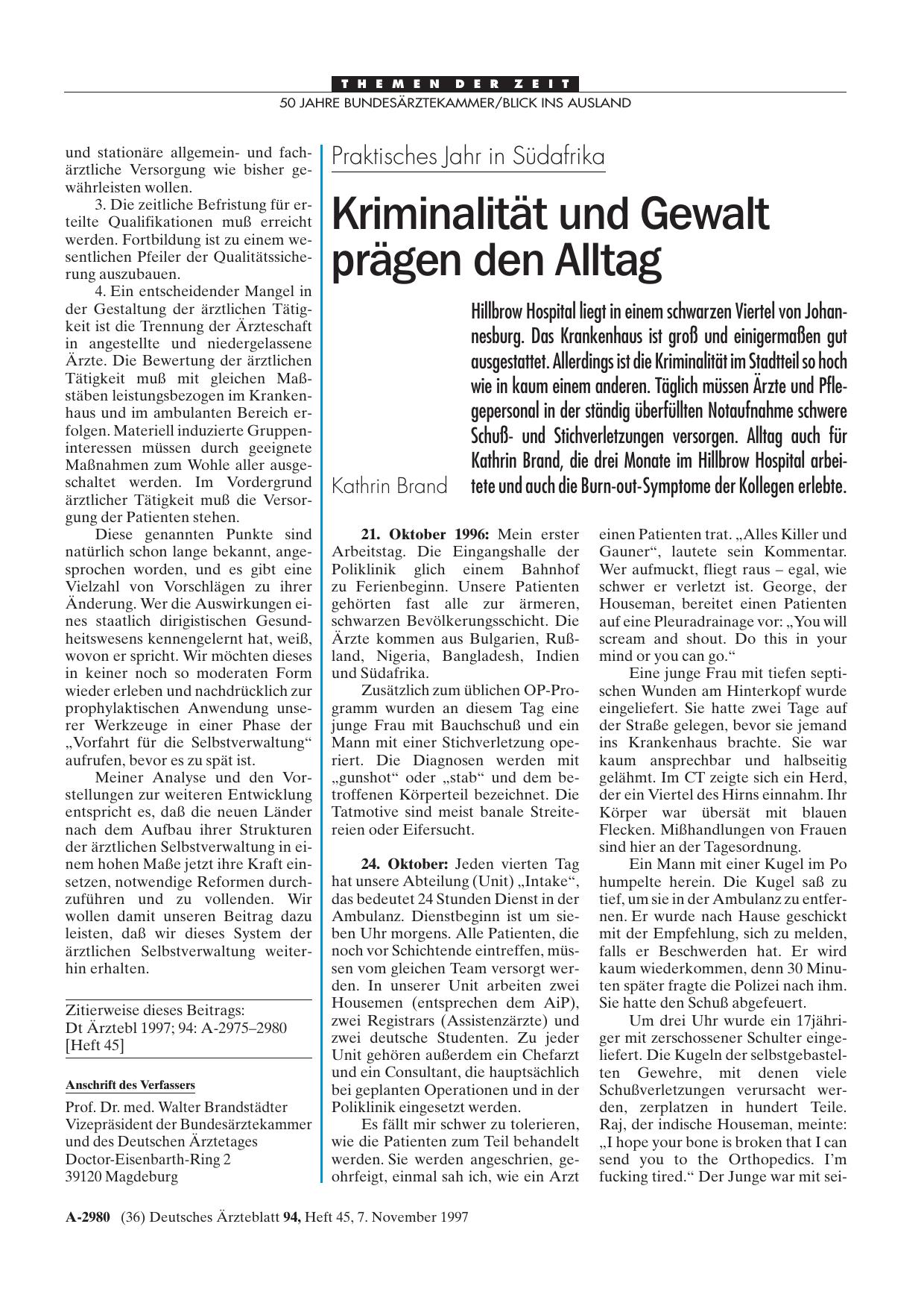 Vorschauseite 1: Praktisches Jahr in Südafrika: Kriminalität und Gewalt prägen den Alltag