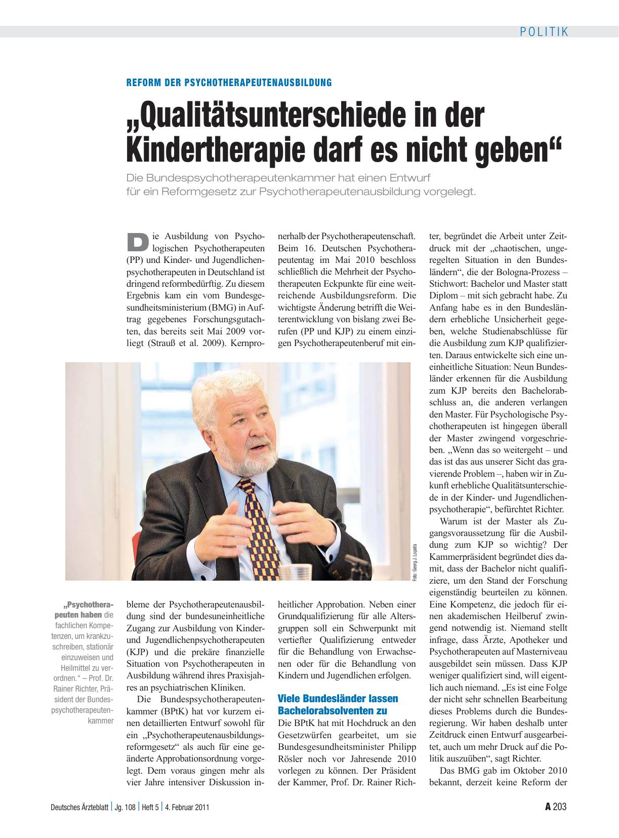 Vorschauseite 1: Reform der Psychotherapeutenausbildung: „Qualitätsunterschiede in der Kindertherapie darf es nicht geben“