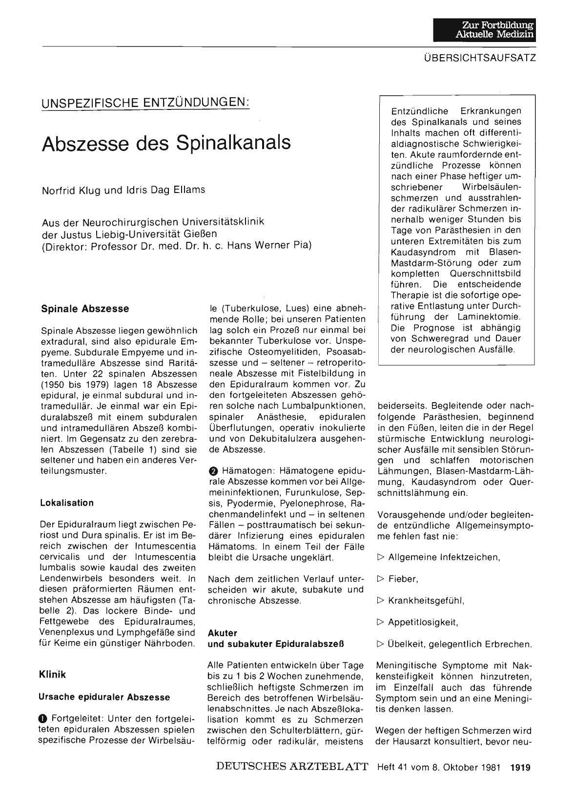 Vorschauseite 1: UNSPEZIFISCHE ENTZÜNDUNGEN: Abszesse des Spinalkanals