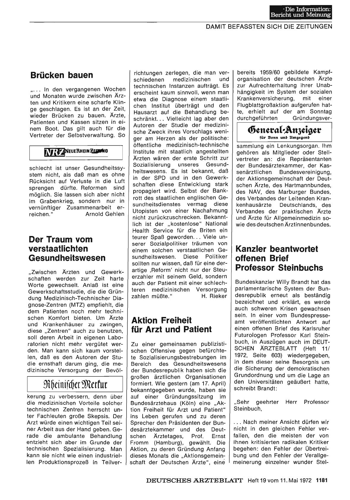 Vorschauseite 1: Kanzler beantwortet offenen Brief Professor Steinbuchs