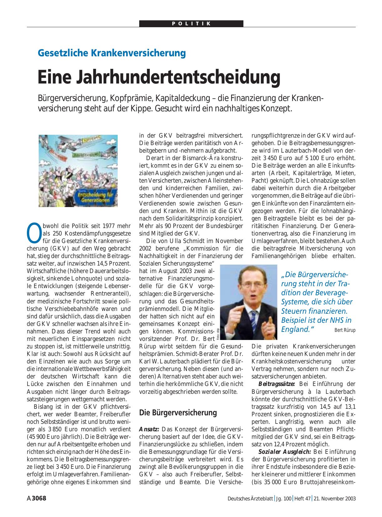 Vorschauseite 1: Gesetzliche Krankenversicherung: Eine Jahrhundertentscheidung
