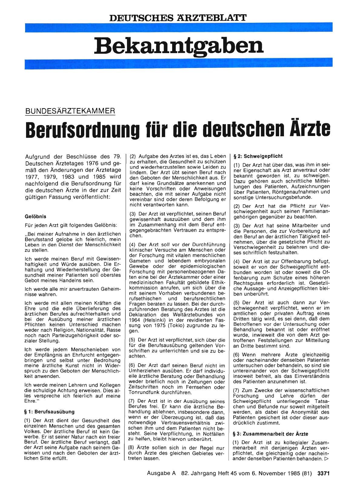 Vorschauseite 1: Berufsordnung für die deutschen Ärzte