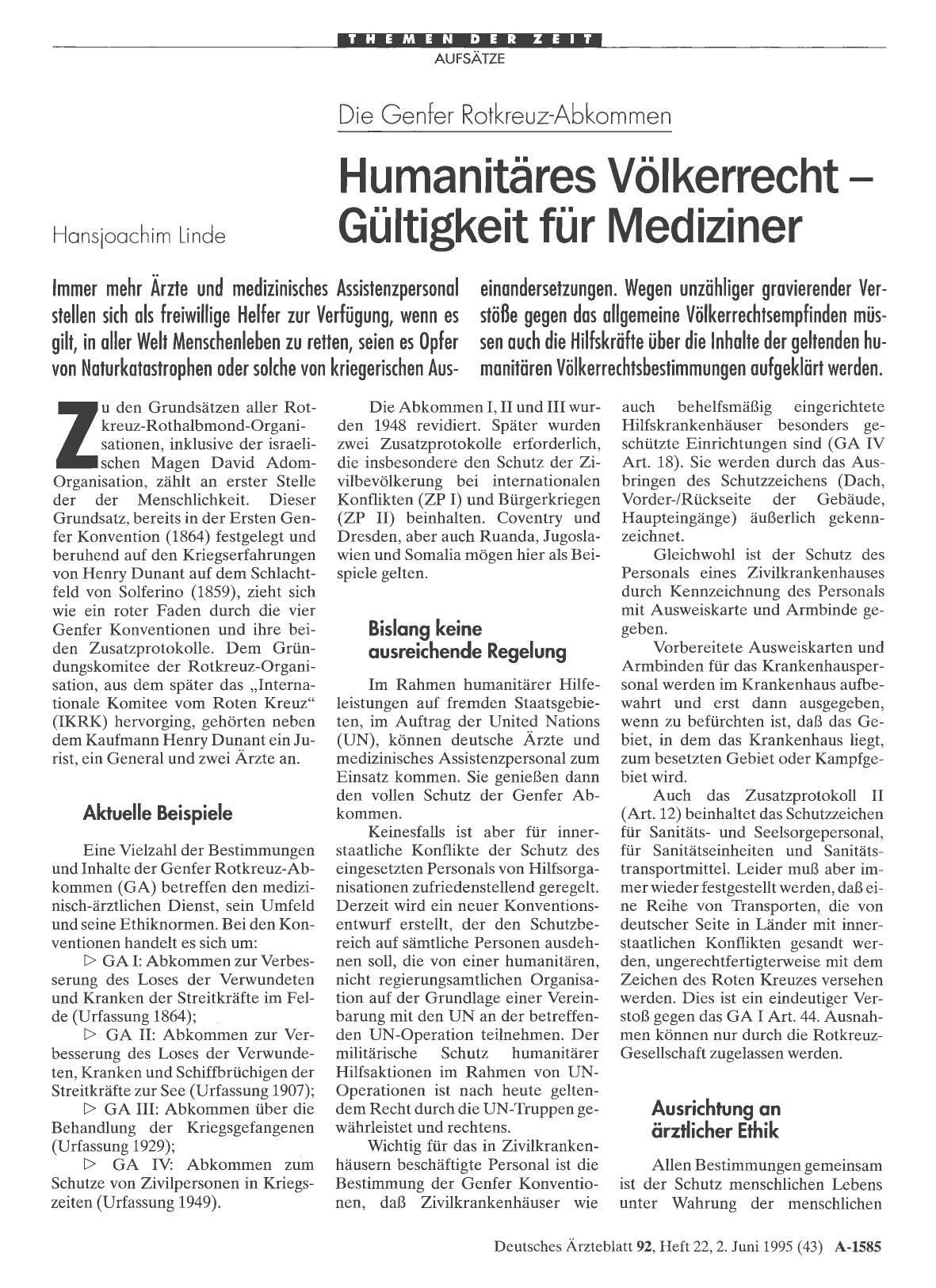 Vorschauseite 1: Die Genfer Rotkreuz-Abkommen Humanitäres Völkerrecht – Gültigkeit für Mediziner
