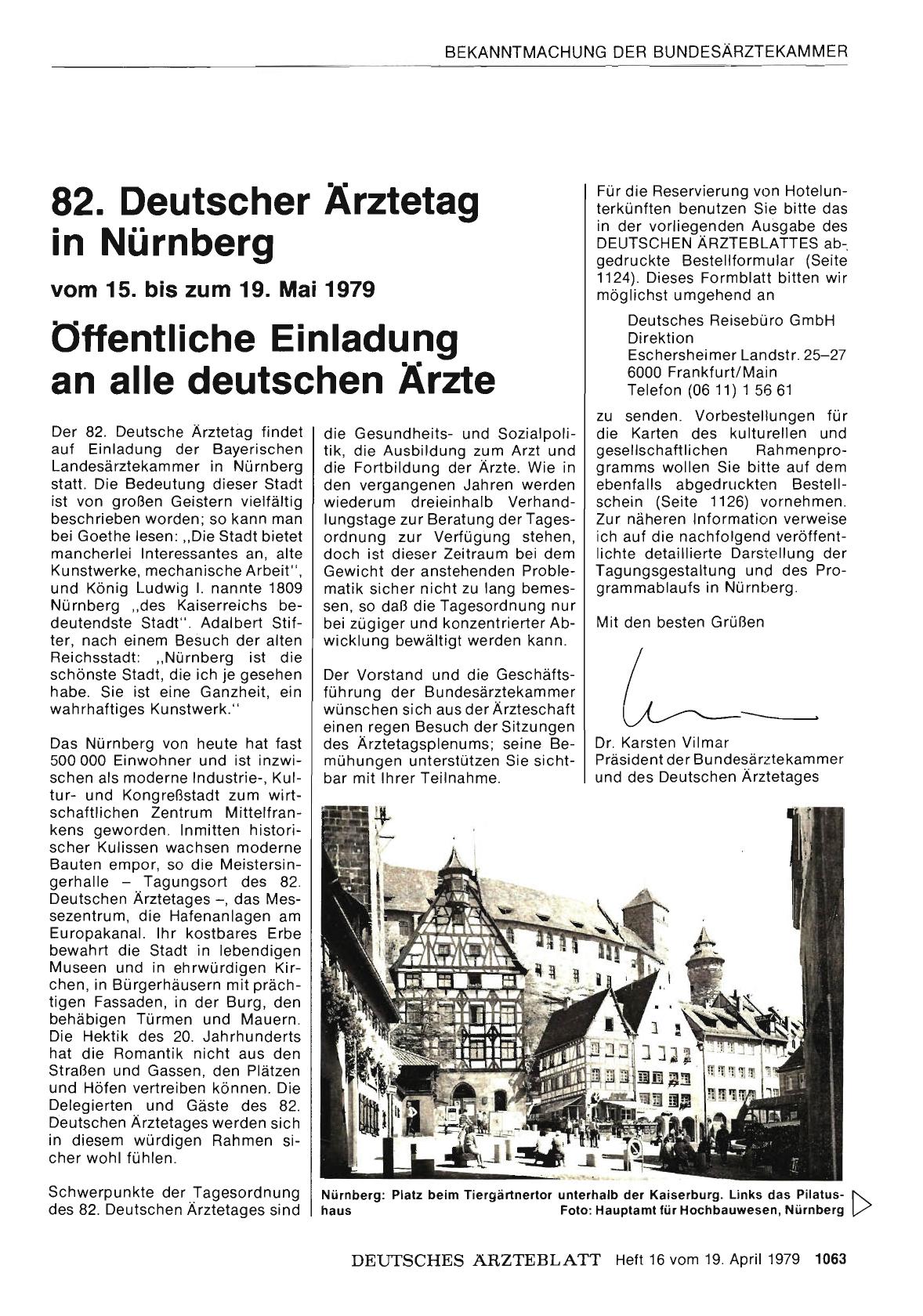Vorschauseite 1: 82. Deutscher Ärztetag in Nürnberg vom 15. bis zum 19. Mai 1979: Öffentliche Einladung an alle deutschen Ärzte