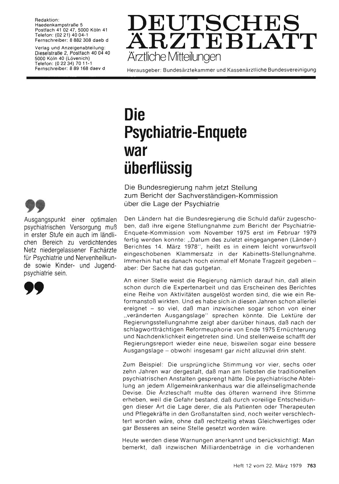Vorschauseite 1: Die Psychiatrie-Enquete war überflüssig