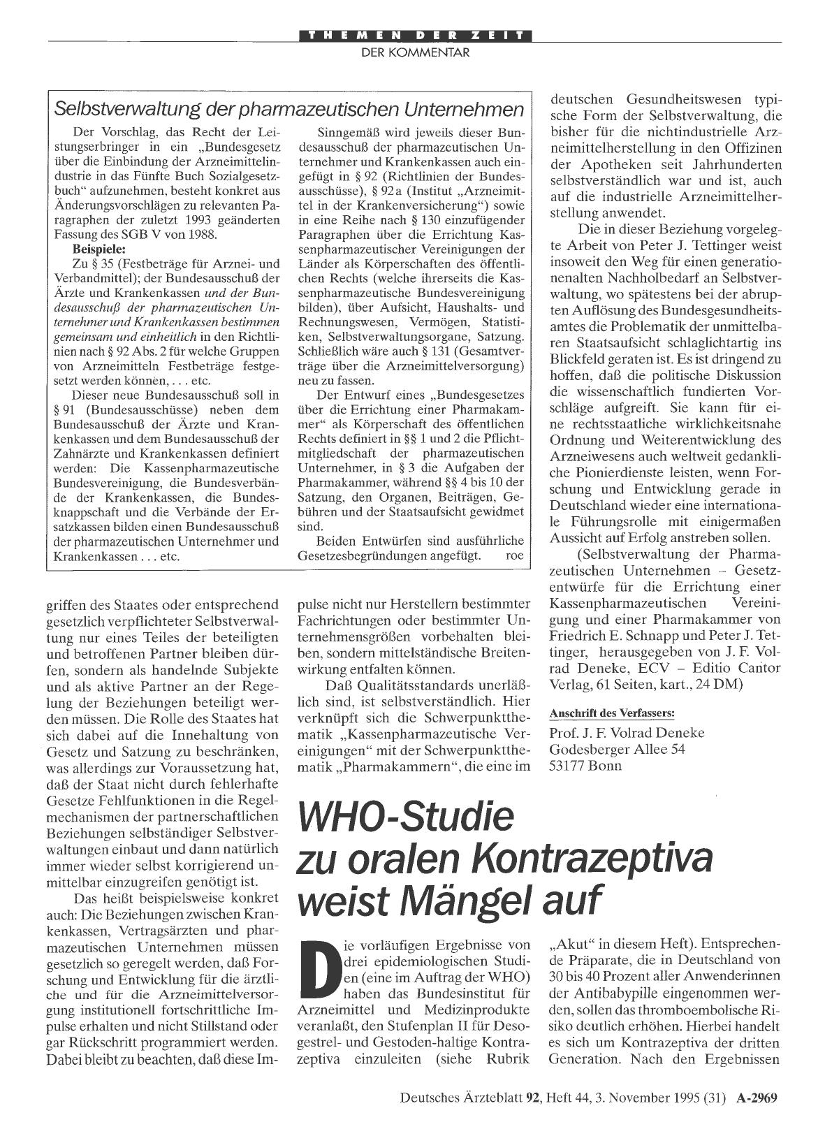 Vorschauseite 1: WHO-Studie zu oralen Kontrazeptiva weist Mängel auf