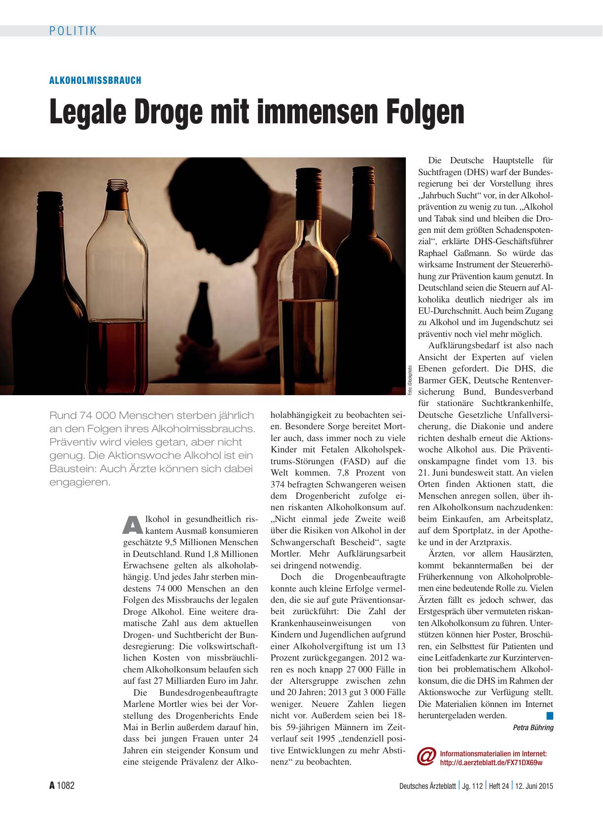 Vorschauseite 1: Alkoholmissbrauch: Legale Droge mit immensen Folgen