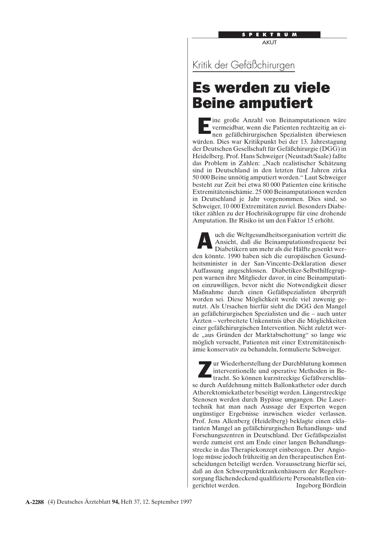 Vorschauseite 1: Kritik der Gefäßchirurgen: Es werden zu viele Beine amputiert
