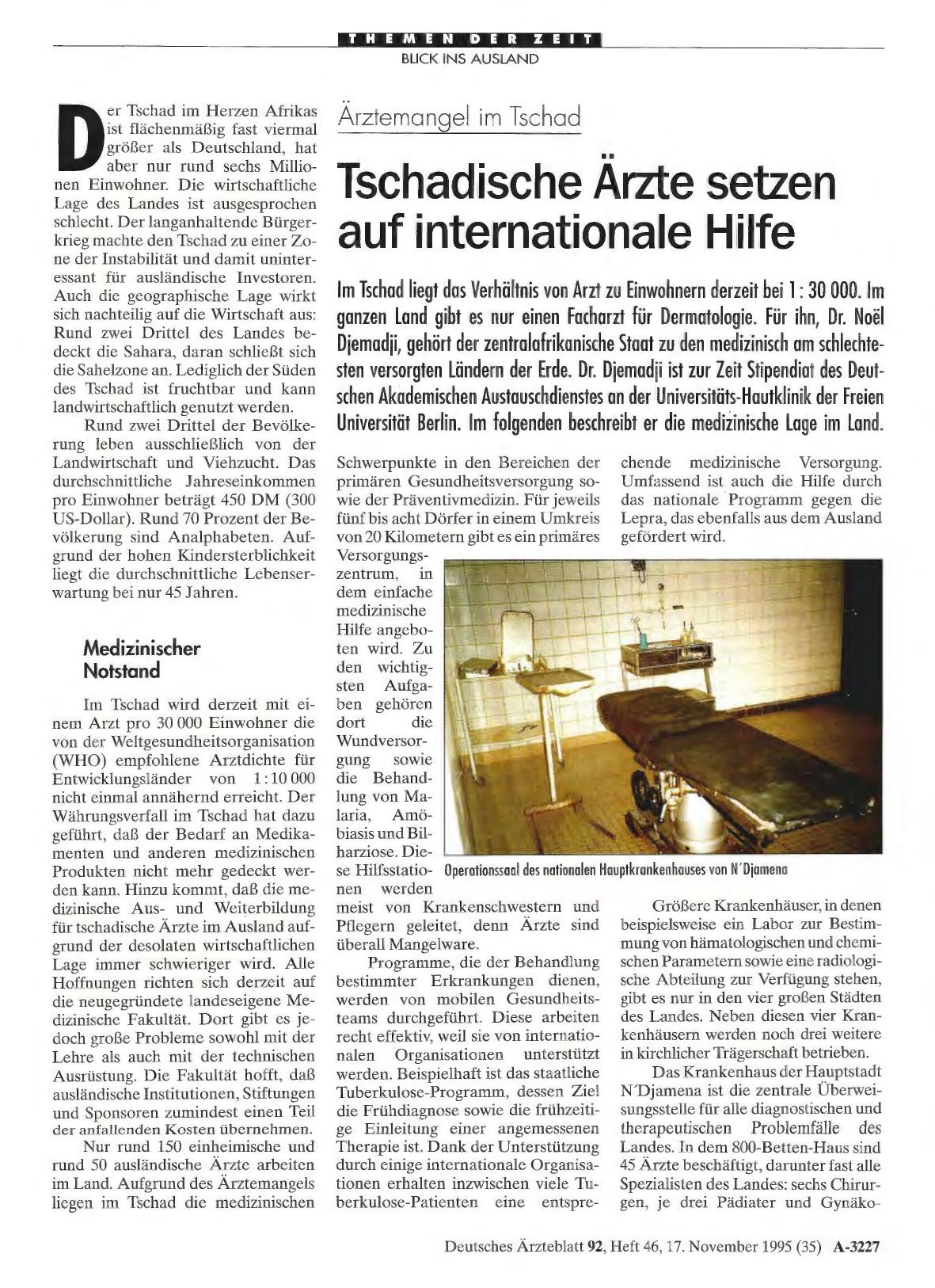 Vorschauseite 1: Ärztemangel im Tschad: Tschadische Arzte setzen auf internationale Hilfe