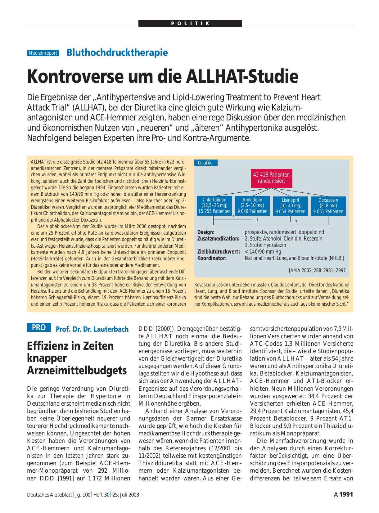 Vorschauseite 1: Bluthochdrucktherapie: Kontroverse um die ALLHAT-Studie