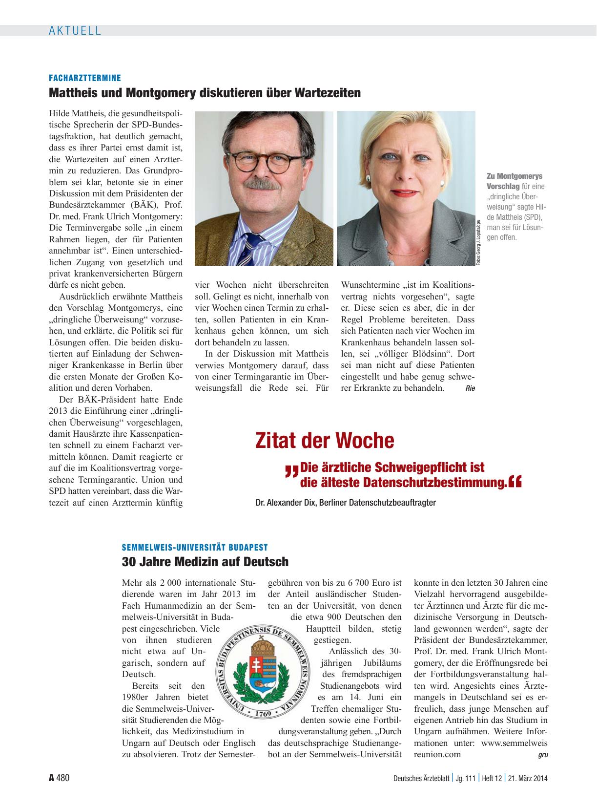 Vorschauseite 1: Semmelweis-Universität Budapest: 30 Jahre Medizin auf Deutsch