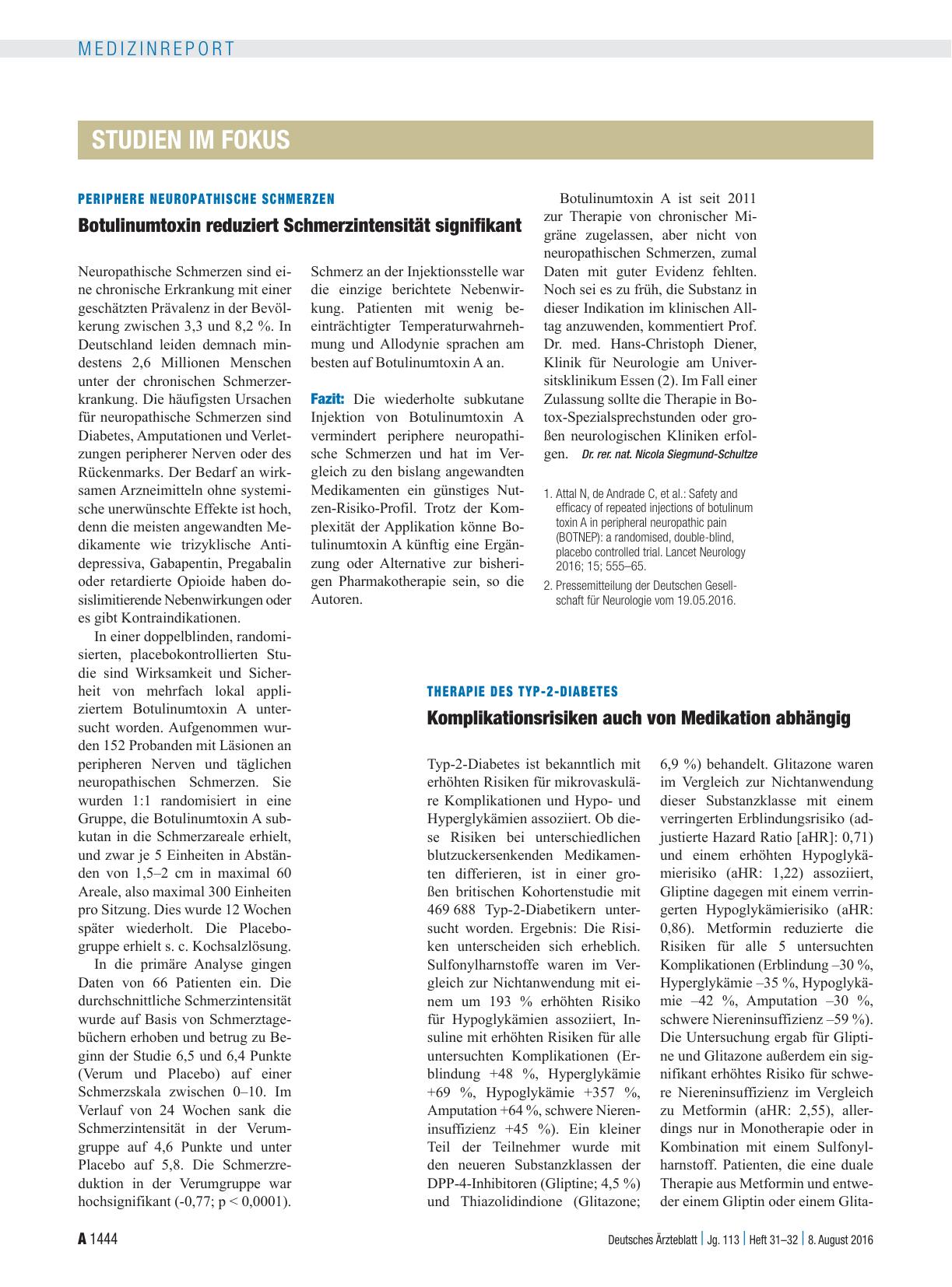 Vorschauseite 1: Periphere neuropathische Schmerzen: Botulinumtoxin reduziert Schmerzintensität signifikant