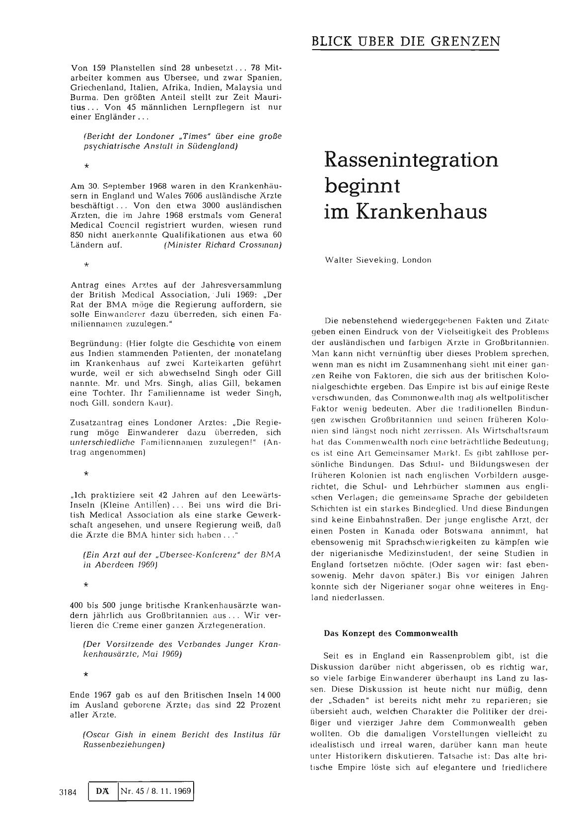 Vorschauseite 1: Rassenintegration beginnt im Krankenhaus