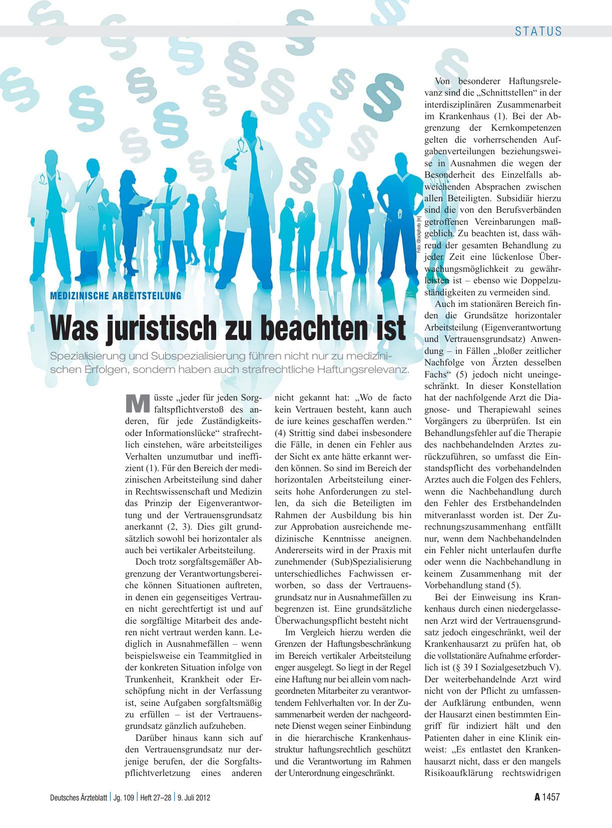 Vorschauseite 1: Medizinische Arbeitsteilung: Was juristisch zu beachten ist