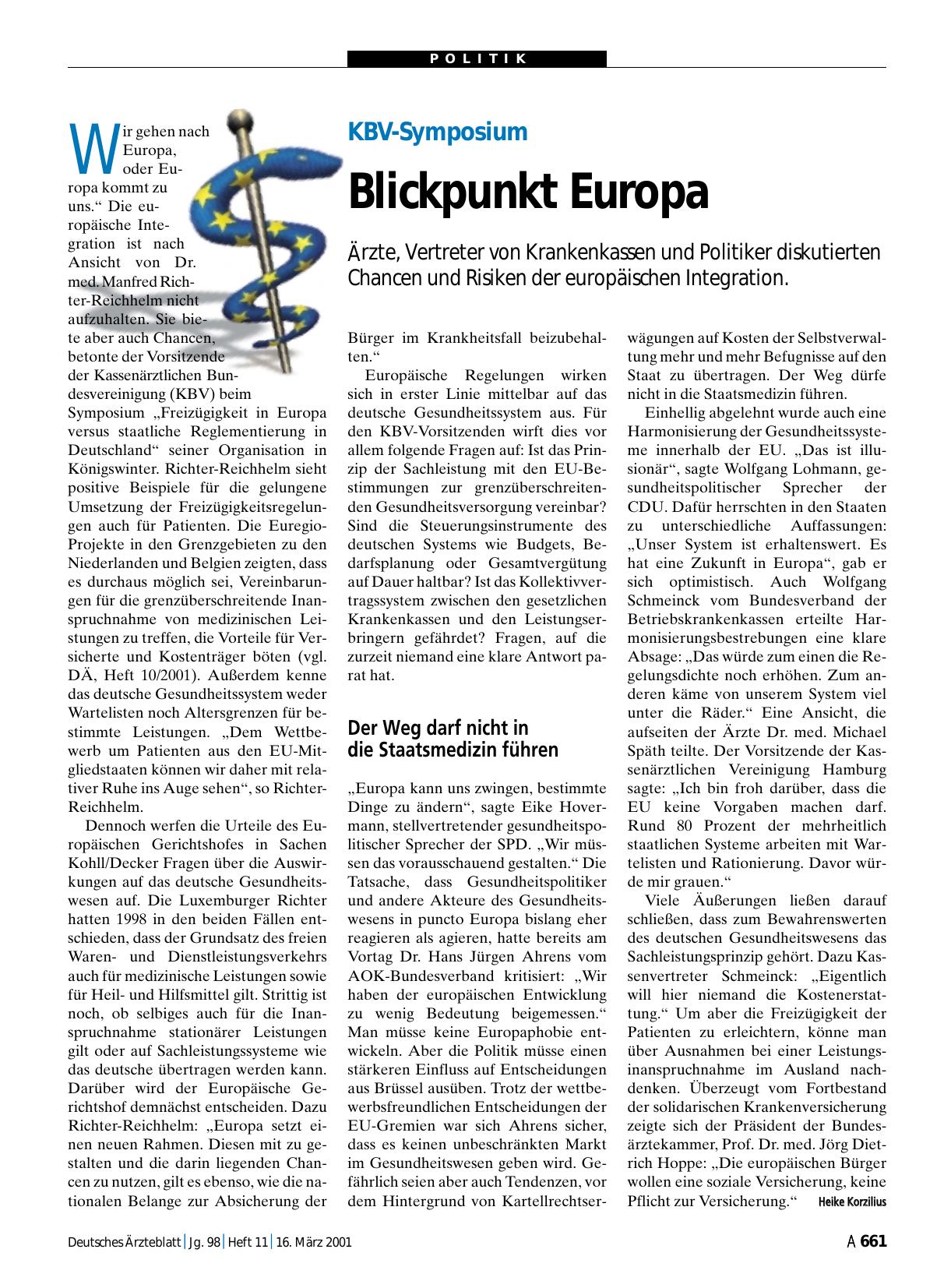 Vorschauseite 1: KBV-Symposium: Blickpunkt Europa