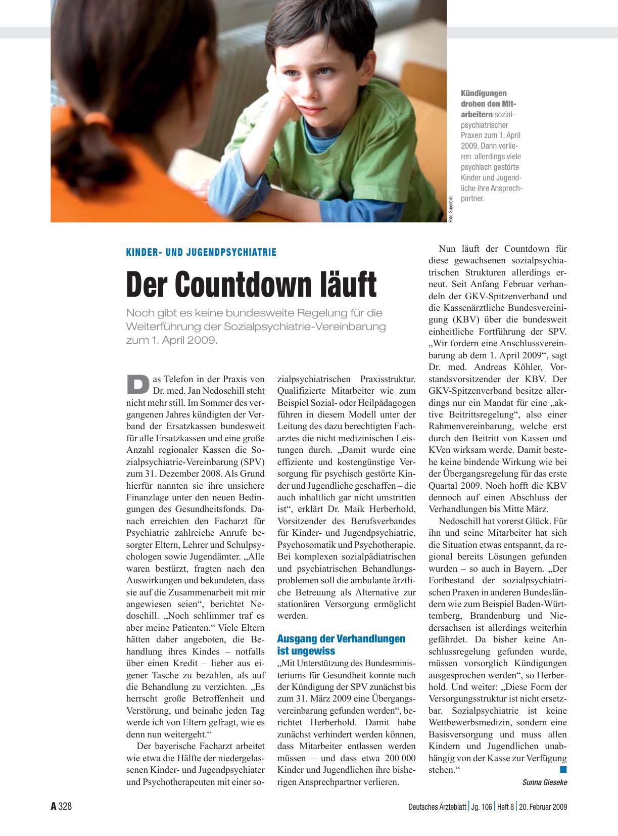 Vorschauseite 1: Kinderund Jugendpsychiatrie: Der Countdown läuft