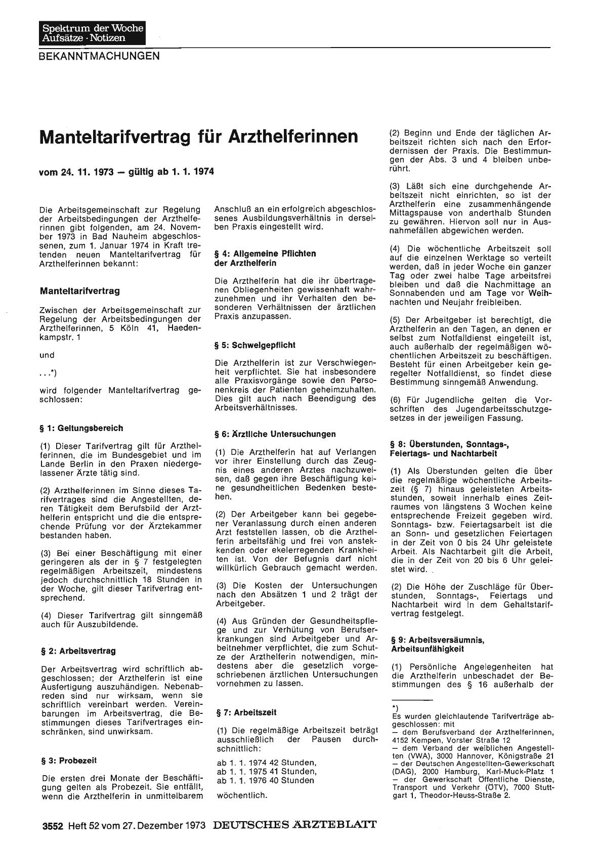 Vorschauseite 1: Manteltarifvertrag für Arzthelferinnen