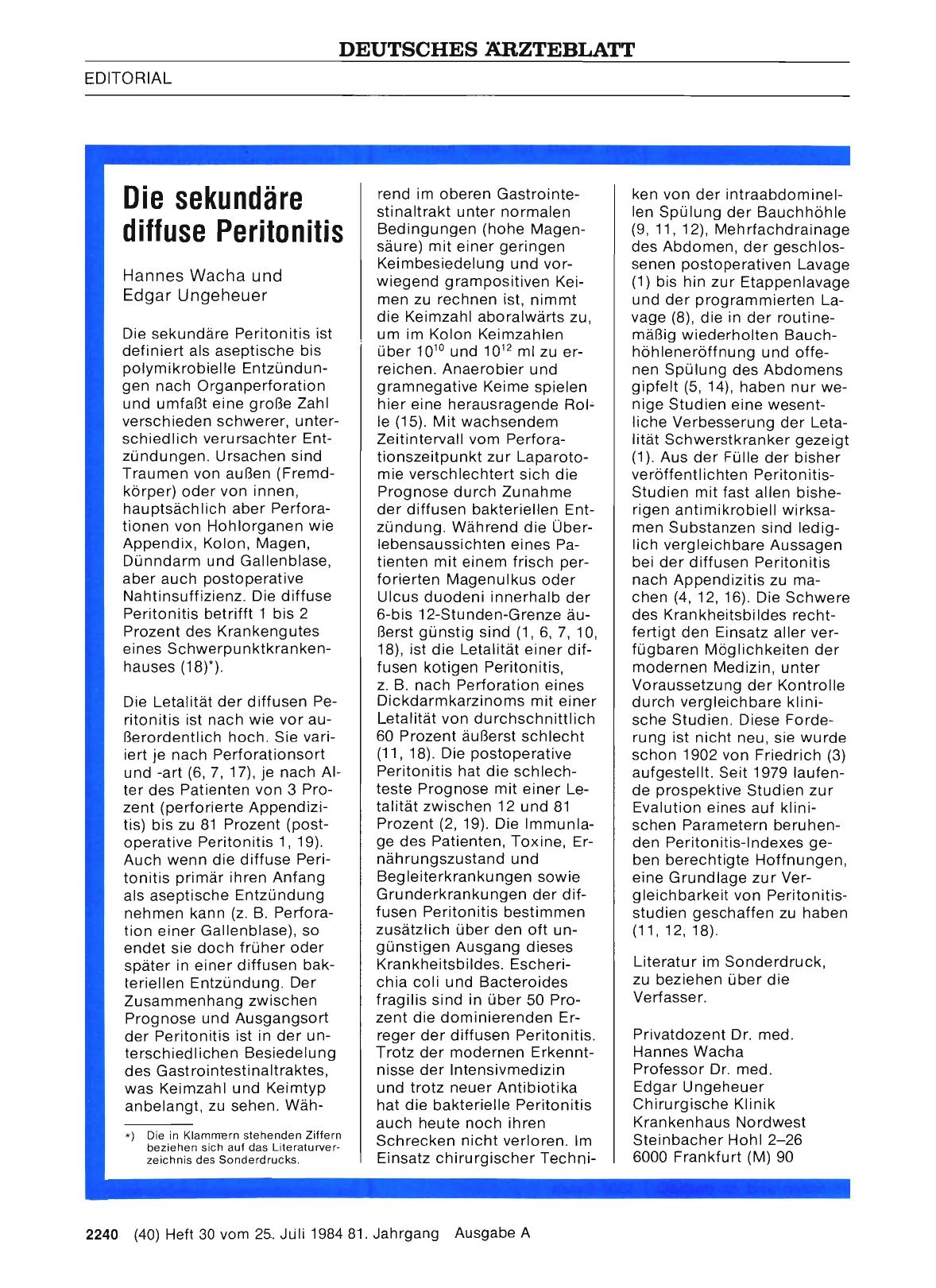 Vorschauseite 1: Die sekundäre diffuse Peritonitis