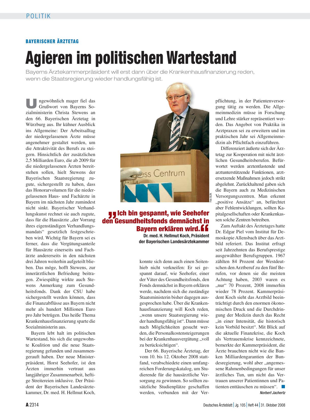 Vorschauseite 1: Bayerischer Ärztetag: Agieren im politischen Wartestand
