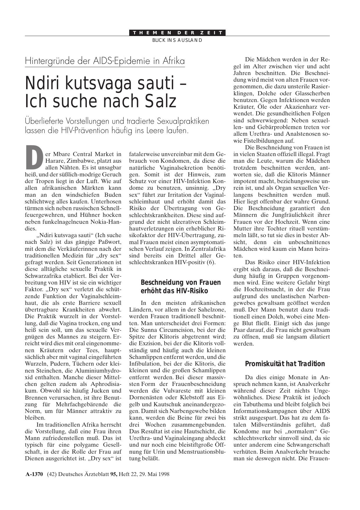 Vorschauseite 1: Hintergründe der AIDS-Epidemie in Afrika: Ndiri kutsvaga sauti - Ich suche nach Salz