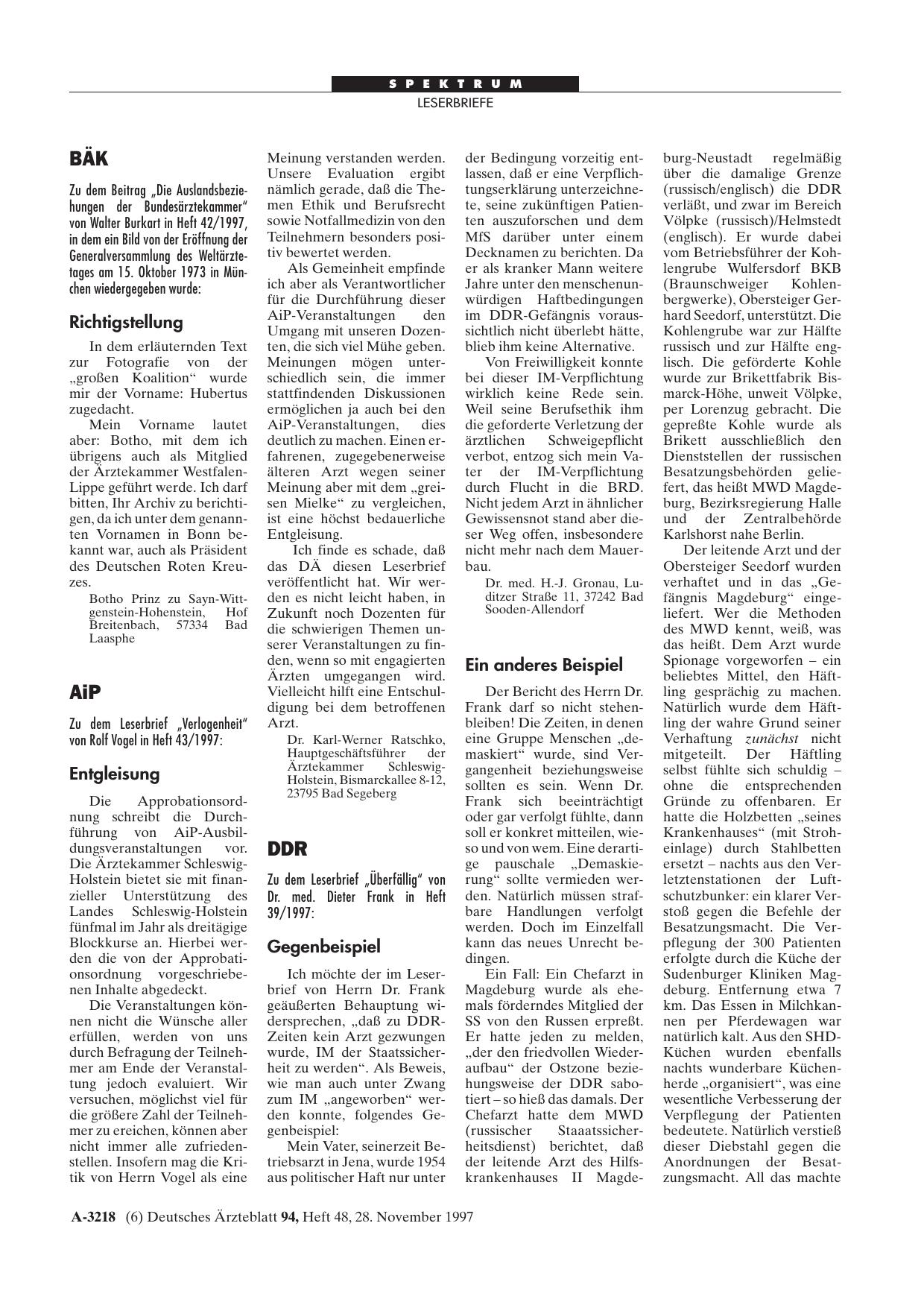 Vorschauseite 1: BÄK: Richtigstellung