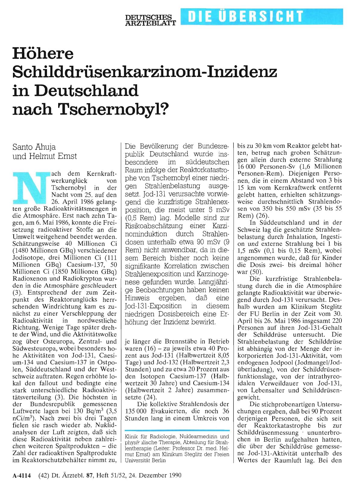 Vorschauseite 1: Höhere Schilddrüsenkarzinom-Inzidenz in Deutschland nach Tschernobyl?