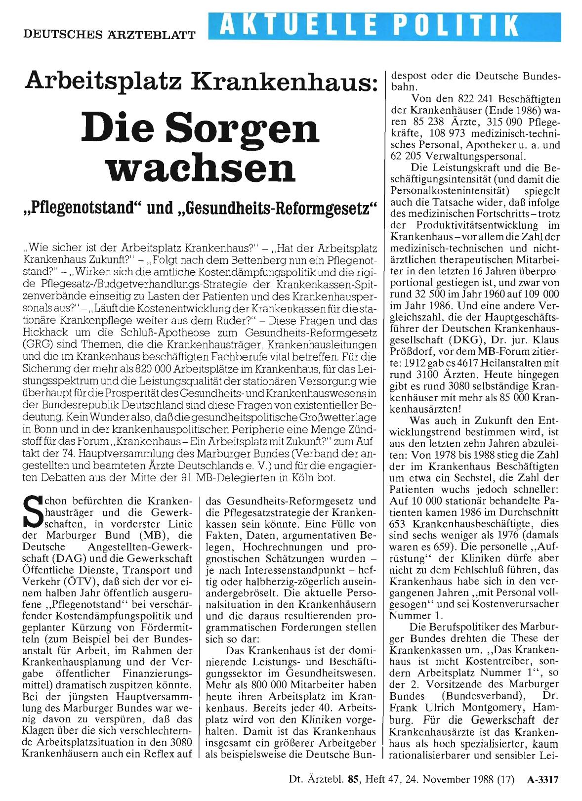 Vorschauseite 1: Arbeitsplatz Krankenhaus: Die Sorgen wachsen
